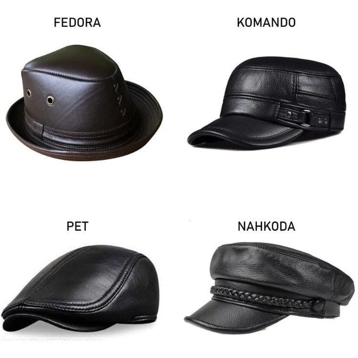 Topi Kulit Pria Asli Model Pet Hat Pelaut Nahkoda Fedora Tompi Topi Komando Pria Ukuran Dewasa