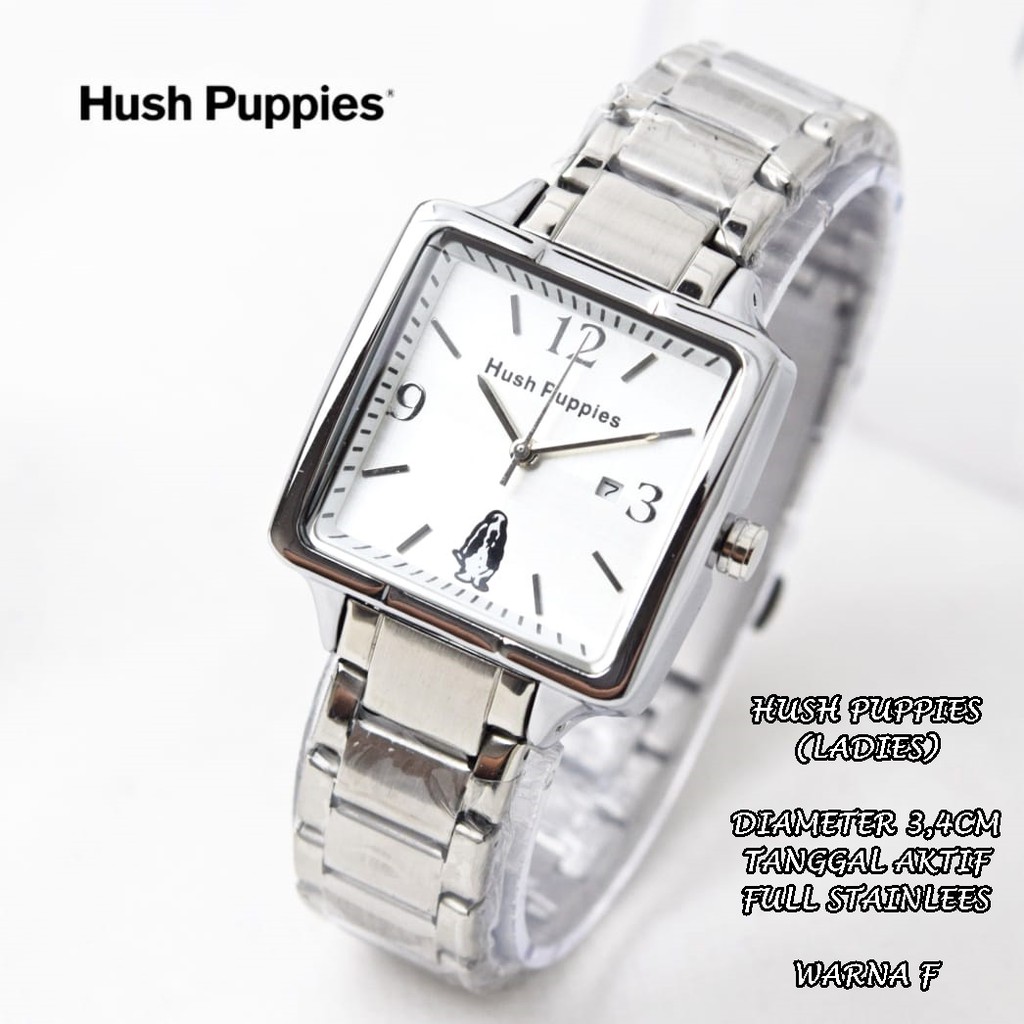 JAM TANGAN WANITA/CEWEK HUSH PUPPIES FULL SAINLEES BODY SEGI TANGGAL AKTIF