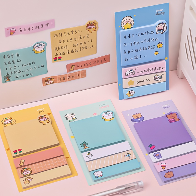 80 Lembar Kertas Memo Sticky Note / Motif Kartun Hewan Lucu Untuk Anak Perempuan