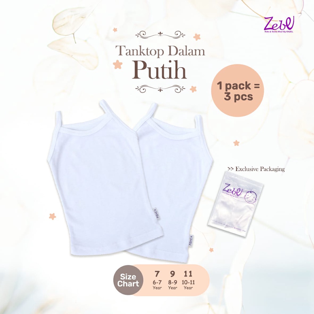 Zebe Kaos Dalam Putih dan Tanktop Dalam Putih Singlet Anak (3pcs/pack)