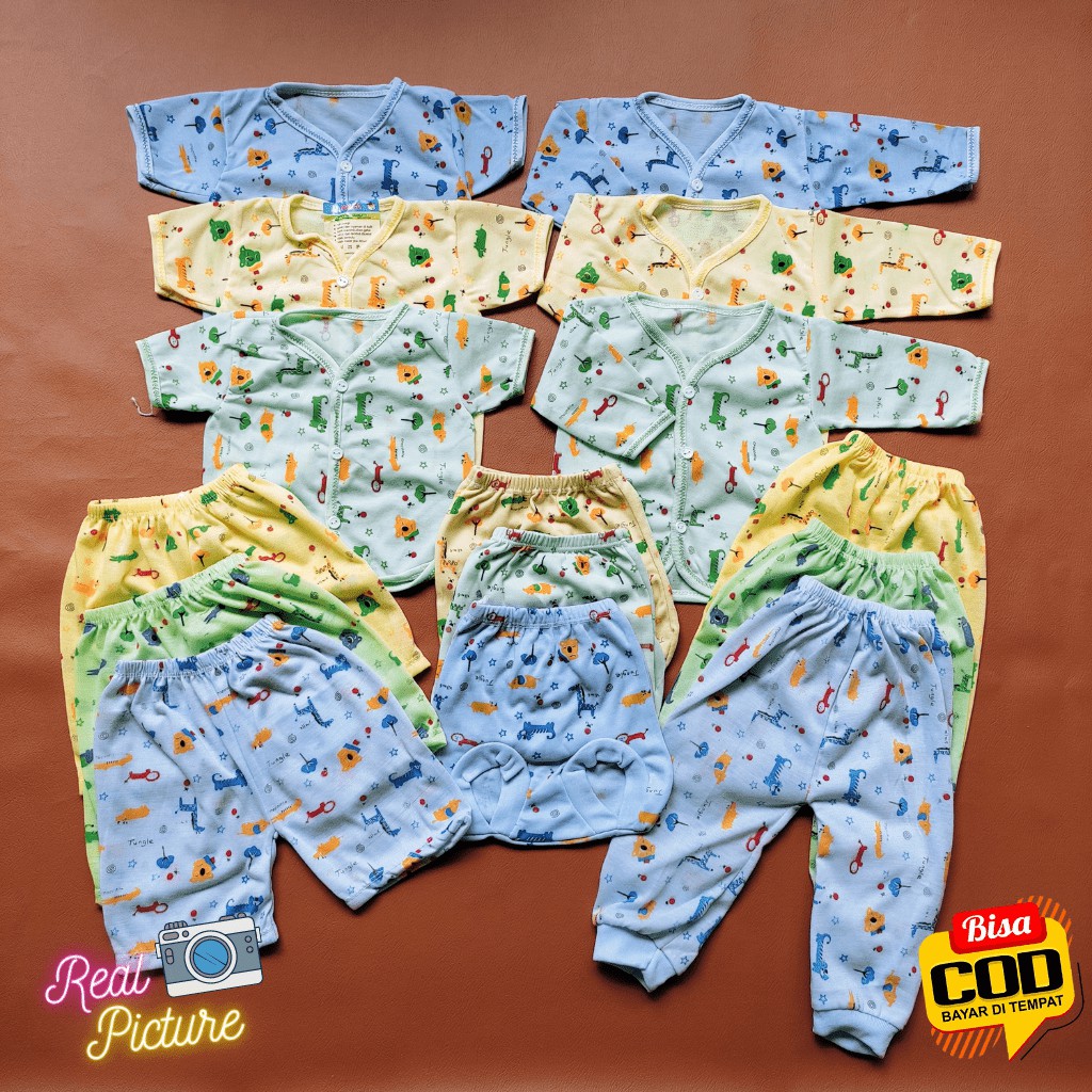 Paket Lengkap Hemat Kelahiran Baju Celana Bayi Baru Lahir Motip Jungle 15 PCS