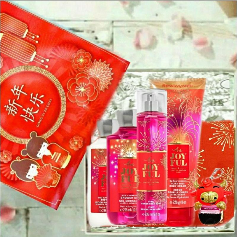 BATH &amp; BODY WORKS BBW RED GIFT SET BE JOYFUL SERIES MIST LOTION SHOWER GEL BODY CREAM HAND CREAM SHOWER GEL BODY CREAM LOTION MIST WASH WALLFLOWER ROOMSPRAY SCENTPORTABLE GENTLE GEL DEEP CLEANSING GENTLE FOAMING CREAMY LUXE