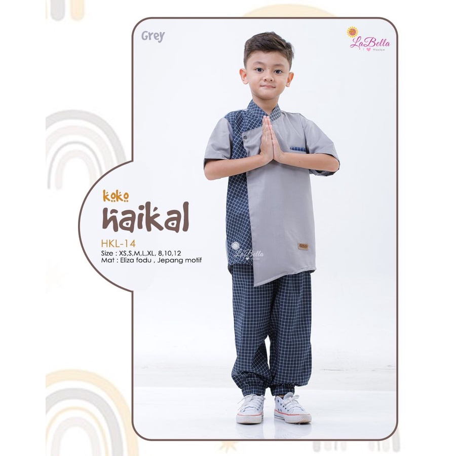 labella haikal Grey Baju Koko anak Muslim Abu Abu  Setelan Celana umur 10 - 11 Tahun