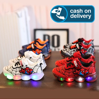 Qeede_Store SEPATU ANAK LAKI-LAKI SNEAKER SPIDER LABA-LABA LAMPU LED SIZE 21-36 USIA 1-9 TAHUN