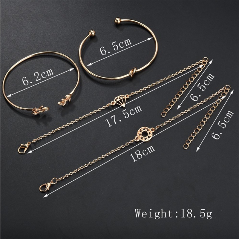 4pcs / Set Gelang Rantai Bentuk Daun Simpul Warna Rose Gold Untuk Wanita