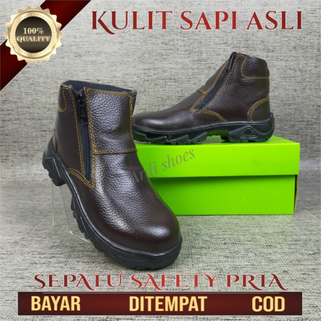 Sepatu Safety Pria Kulit Asli  Septy Kerja Lapangan  Septi Cowok Ujung Besi Baja Sepatu Proyek 806