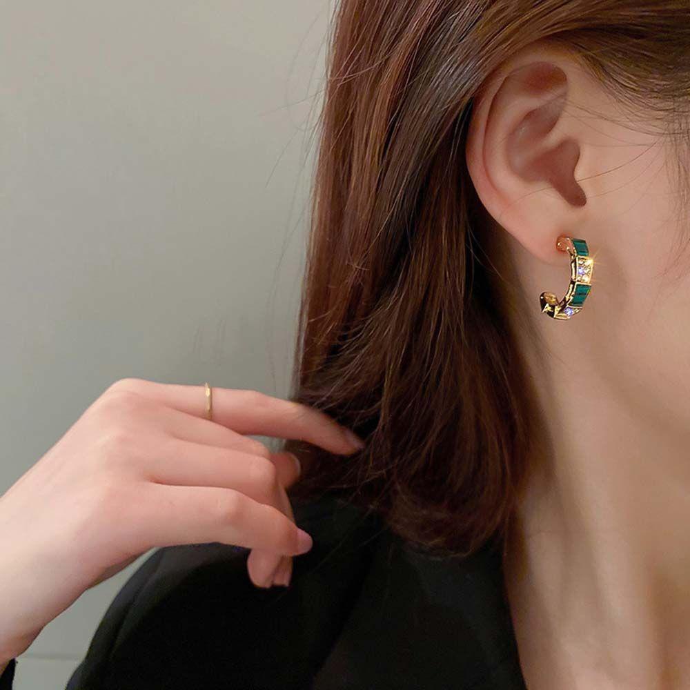 Anting Hoop Bentuk C Geometris Gaya Korea Untuk Aksesoris Telinga Wanita