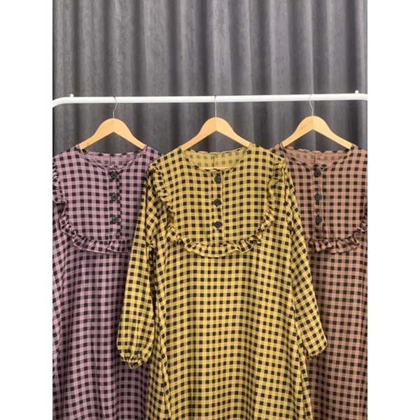 midi dress kotak shakila impor terbaru
