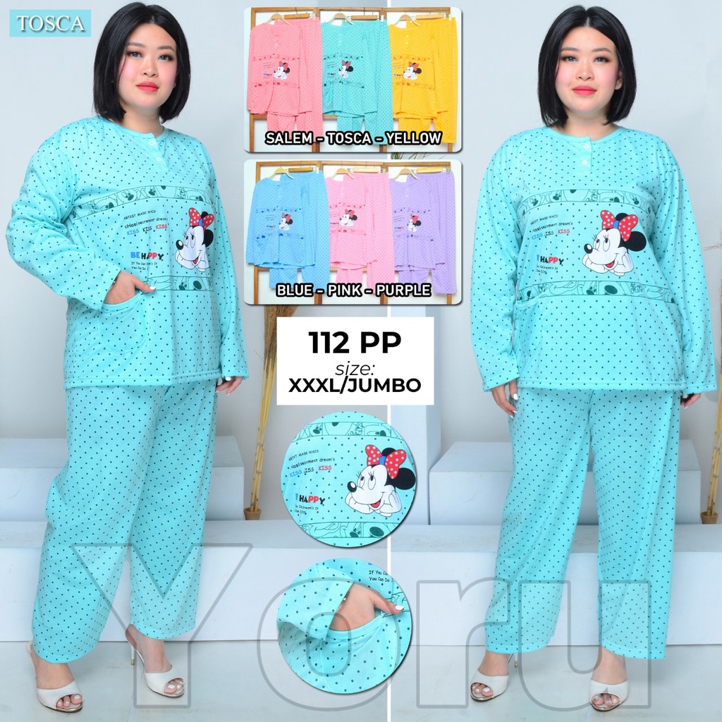 Pamelo Jumbo Stelan Baju Tidur Jumbo Wanita PP XXXL Ld 120 Lengan Panjang Baby Doll Bahan Kaos Bigsize Murah