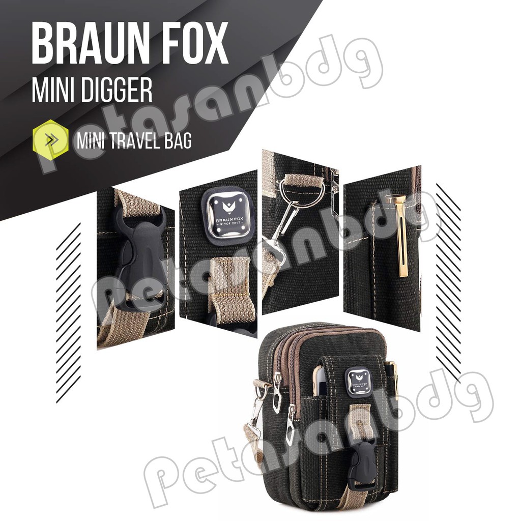 RTM - Braun Fox Mini Dutcher Tactical Molle Canvas Waist Small Bag Military - Dark Grey