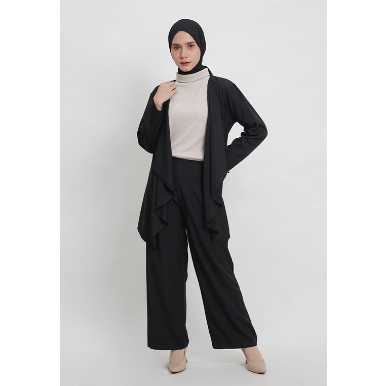 Wavy Outer Black by BITA - Outer Wanita Polos dengan Aksen Gelombang-L-XL