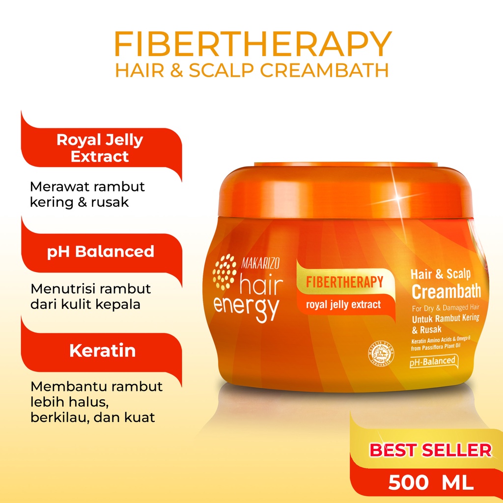 Makarizo Hair Energy Fibertherapy Hair & Scalp Creambath Royal Jelly 500 mL / Perawatan Rambut Kering-1