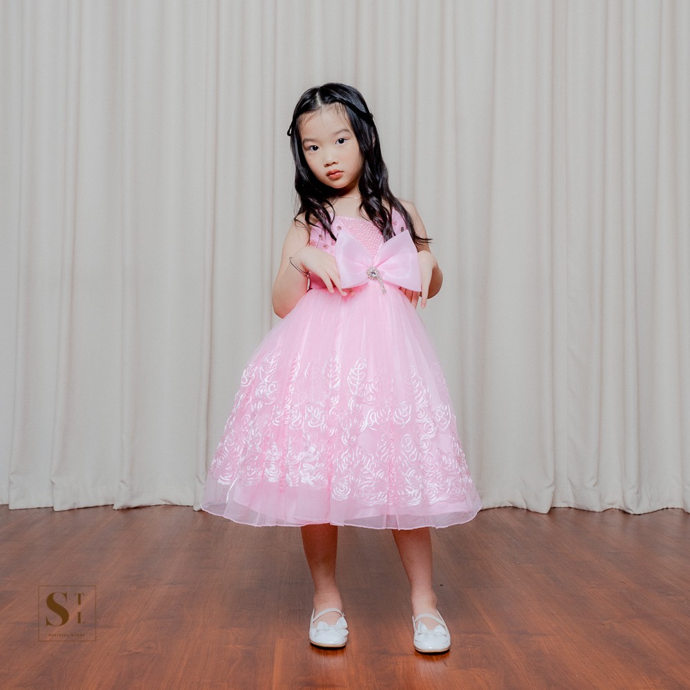 Nicole Dress Anak Perempuan Organdi Pita Mutiara Premium (L90)