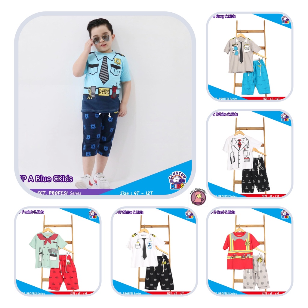 Baju Harian Anak Laki Laki Usia 2 8 Tahun Setelan Celana Pendek Anak SET PROFESI Series Kaos Cluster