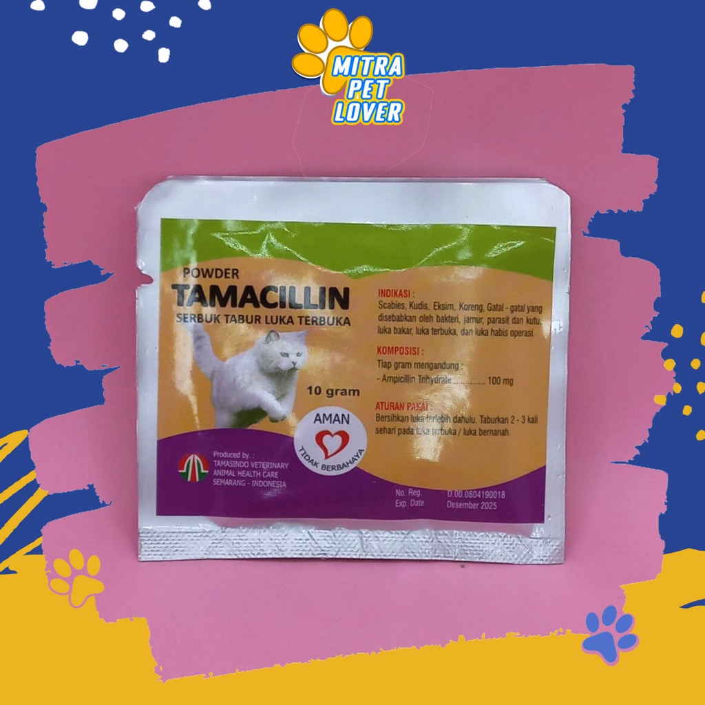 OBAT LUKA KUCING - TAMACILLIN CAT 10 GRAM ORIGINAL - MENGOBATI LUKA BAKAR KORENG GATAL KUDIS EKSIM - SERBUK TABUR TERBUKA UNTUK KITTEN PET ANIMAL HEALTHCARE AND VETERINARY TAMASINDO OBAT KESEHATAN DAN VITAMIN TERNAK HEWAN BINATANG PELIHARAAN MITRAPETLOVER