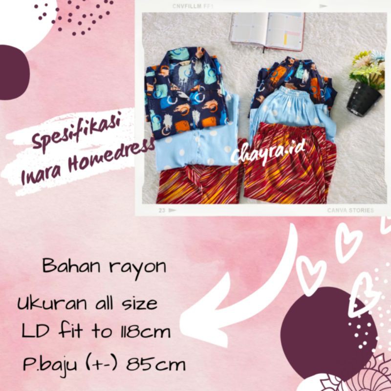 inara homedress / inara home dress / home dress Inara / inara / dress pendek / busui friendly