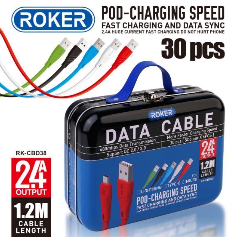 KABEL DATA ROKER RK-CBD38 ISI 30PCS ANDROID MICRO KABEL CHARGER ROKER RK-CBD38 KABEL CASAN ROKER 30