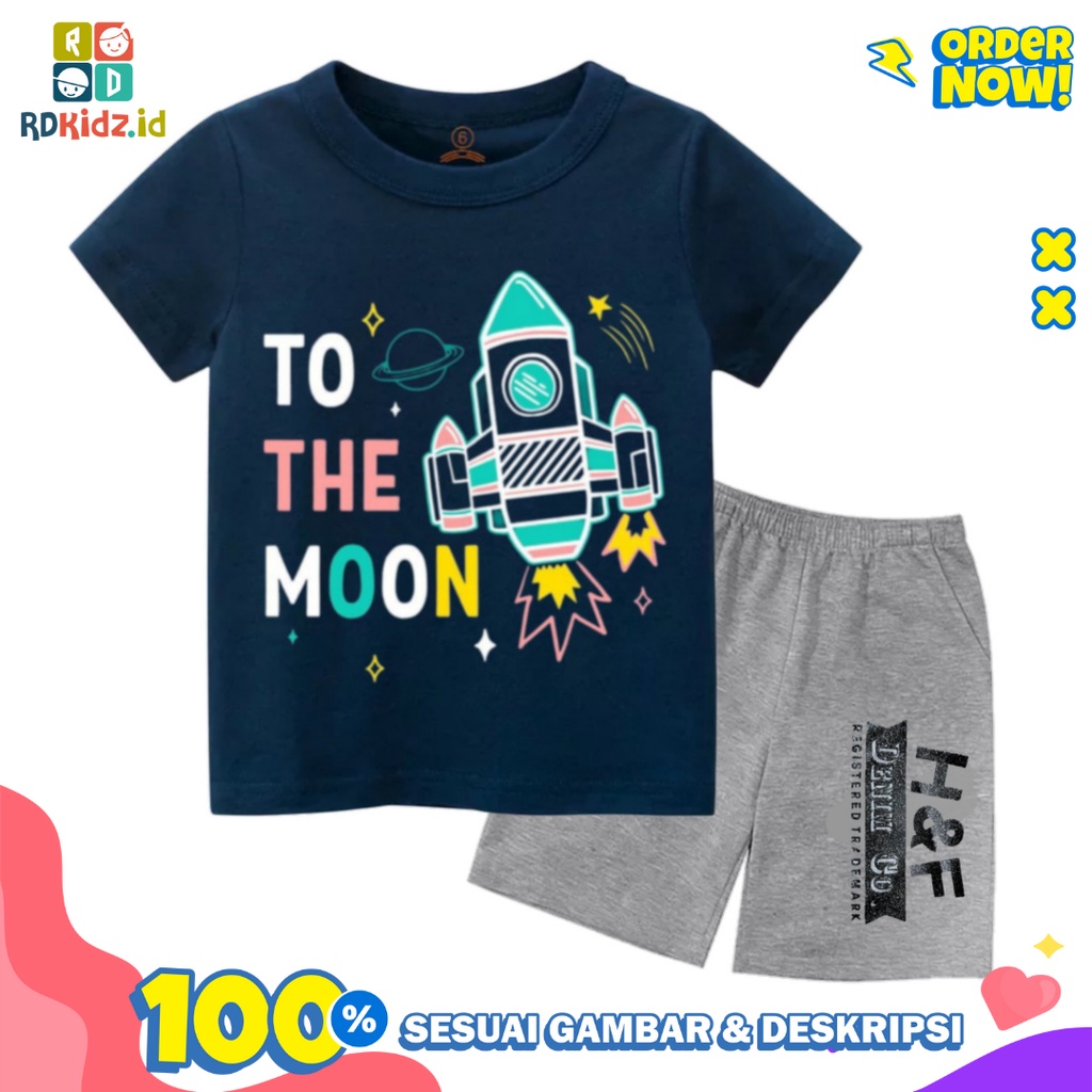 Rdkidzid Setelan Lengan Pendek Anak Laki-Laki / Set Pendek Anak Laki-Laki Motif To The Moon