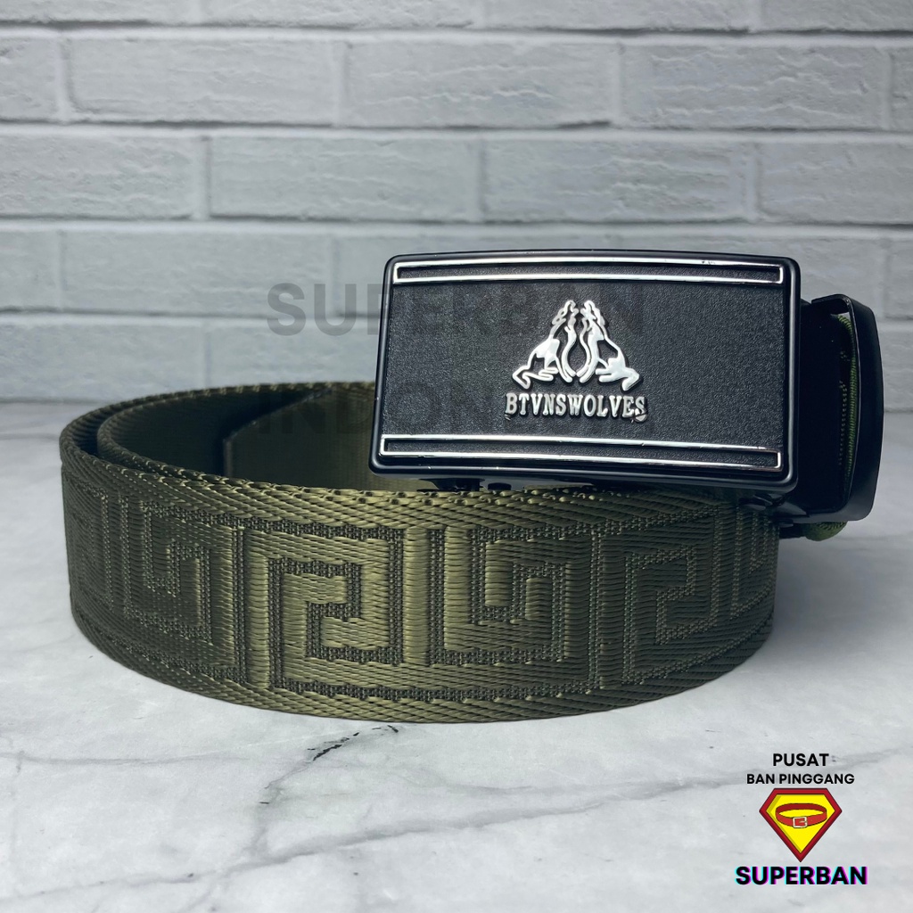 IKAT PINGGANG HIJAU ARMY LUXURY CANVAS MOTIF AUTOMATIC BUCKLE NYLON SABUK GESPER KEPALA REL OTOMATIS MODERN - SUPERBAN