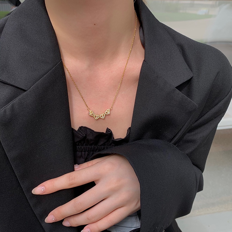 XiaoboACC Kalung Rantai Titanium Steel Lapis Emas 18K + Liontin Bunga Untuk Wanita - 38CM+6CM