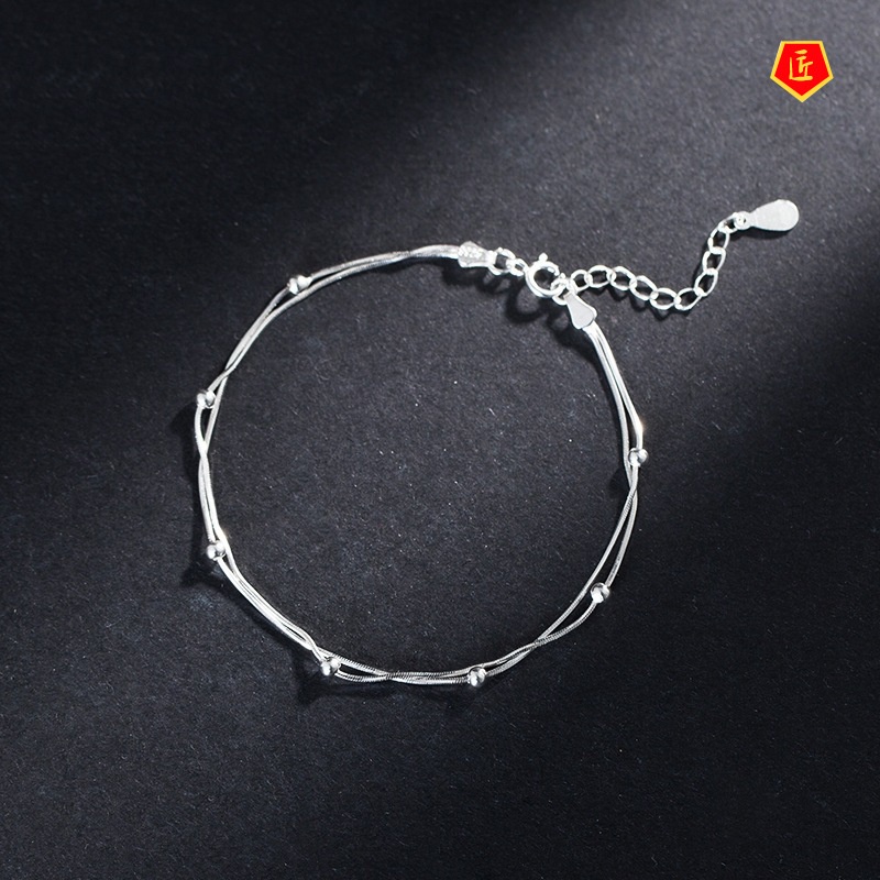 [Ready Stock]Women's Simple Silver Multi-Layer Small Beads Bracelet