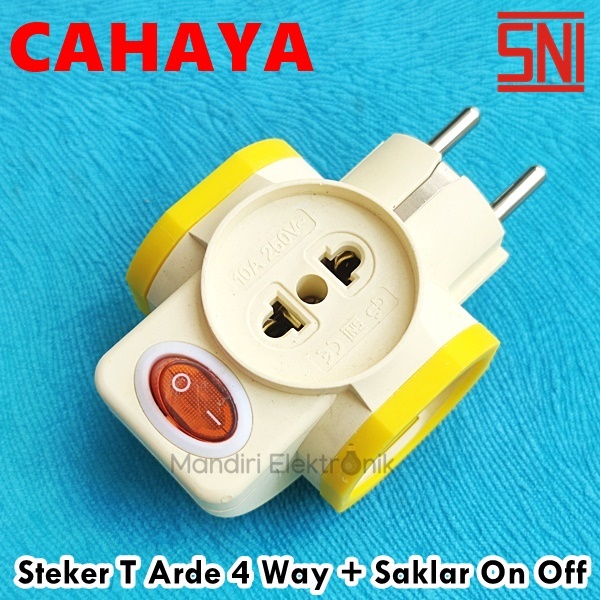 Steker T 4 arah + Saklar - Colokan Cabang Multi CAHAYA SC-386 - Steker T Saklar On Off Cabang 4