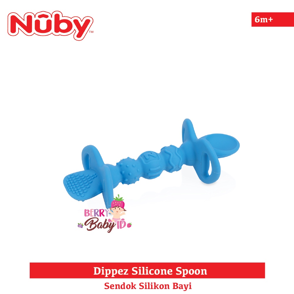 Nuby Dipeez Silicone Self Feeding Spoon Sendok Silikon Teether Bayi Berry Mart