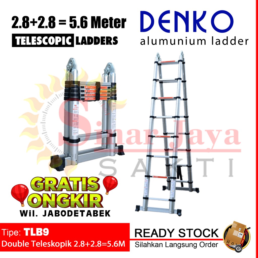 Tangga Lipat Teleskopik Multipurpose 2.8+2.8=5.6 Meter Denko TLB9