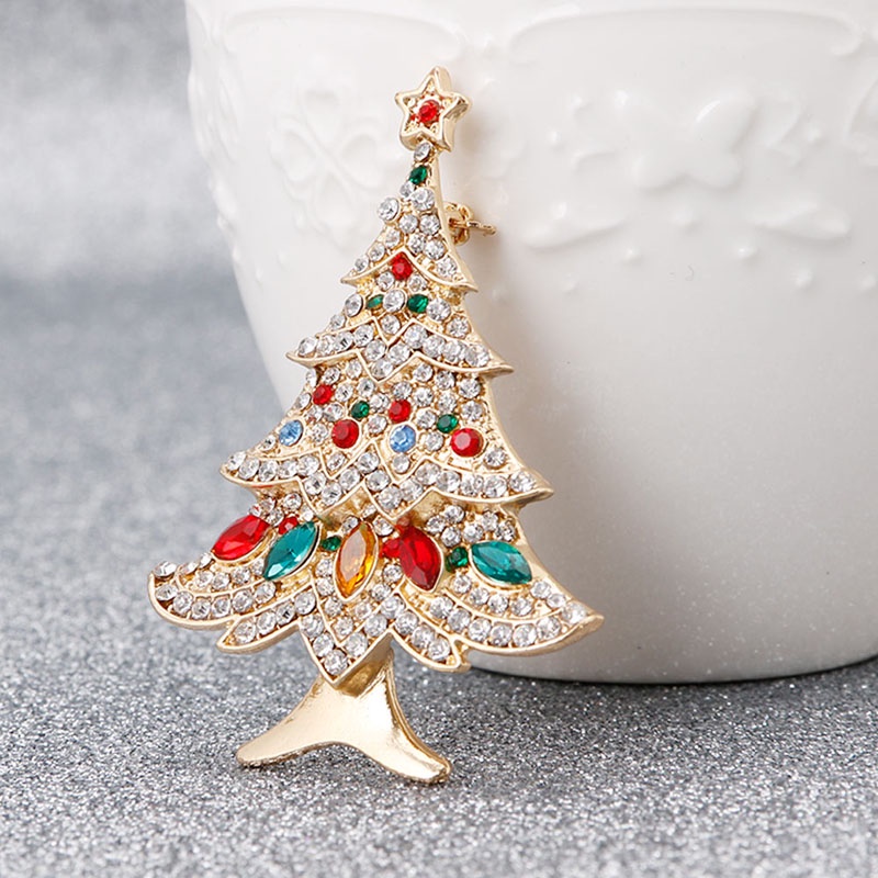 SIY  Vintage Multi-Colored Christmas Tree Rhinestone Brooch Pin Wedding Party Jewelry