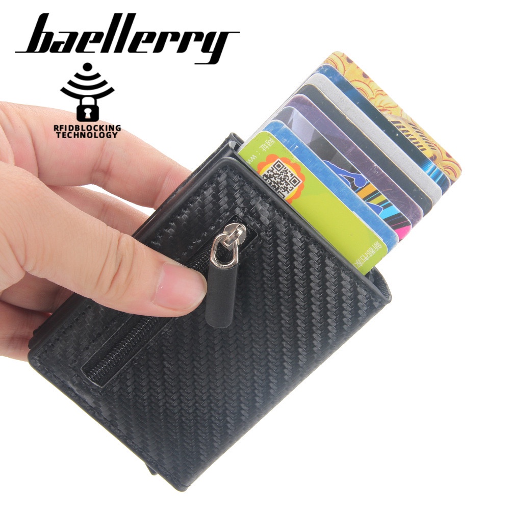 ORIGINAL BAELLERRY K9143 DOMPET KARTU LONTAR RFID DENGAN MAGNET DAN ZIPPER KOIN MOTIF CARBON FIBER