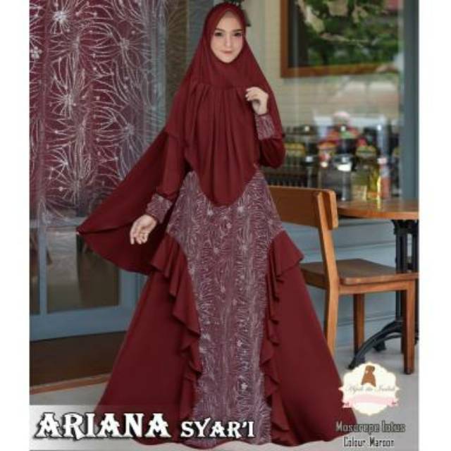 Gamis syari bergo khimar set pesta jumbo XL XXL XXXL ariana syar'i bordir tile mutiara import