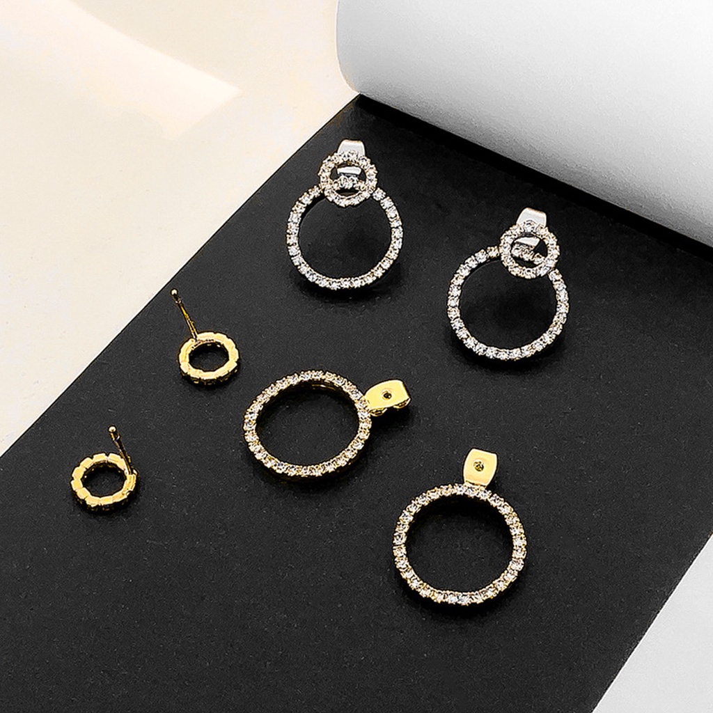 Hu Hu Hu Hu Hu Alat Bantu Pasang Kacamata♡ 1 Pasang Anting Stud Bentuk Lingkaran Aksen Berlian Imitasi Gaya Jepang Korea Untuk Pemakaian Sehari-Hari