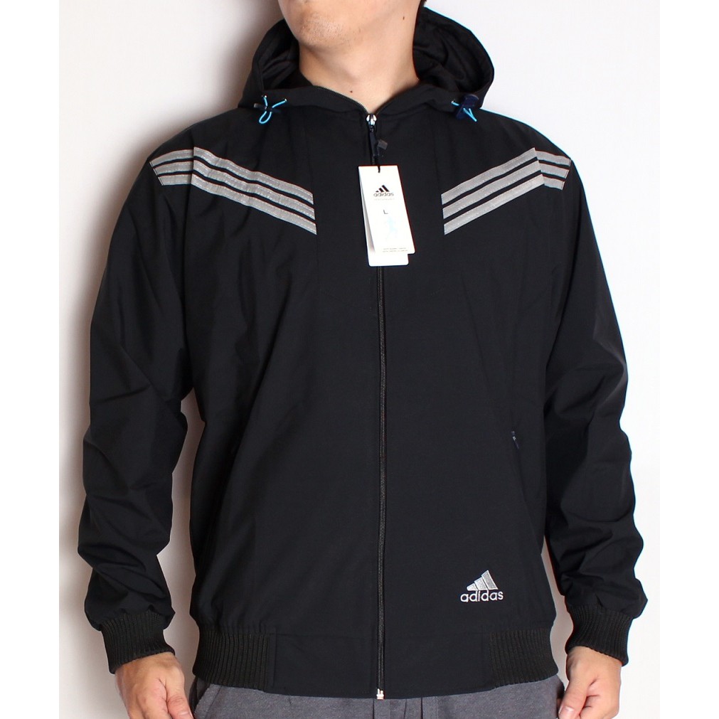 BARANG TERLARIS !!! Jaket Adidas Black Hitam Hoodie WATERPROOF ANTI AIR Grade ORIGINAL