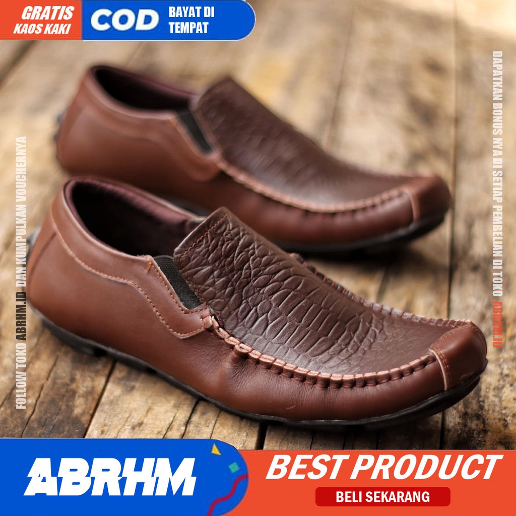 ABRHM x AZBUL Sepatu Casual Slip On Kulit Asli Kasual Formal Pria Kerja Kantor Kondangan Slop Anti Slip Original