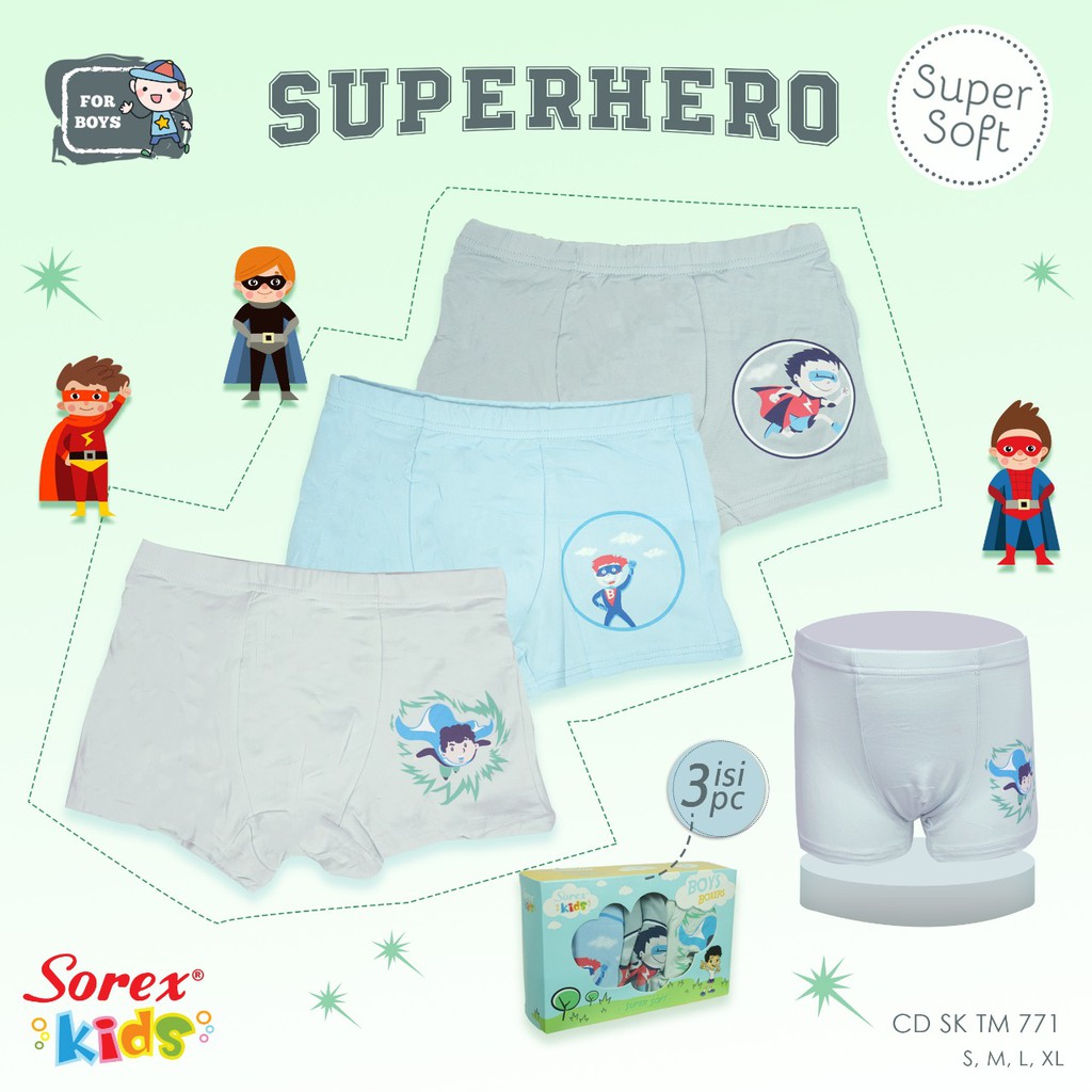 Sorex Kids Boy SK TM 771 Celana Dalam Boxer Anak Laki-Laki Kotak Kaos Katun Adem Menyerap Keringat