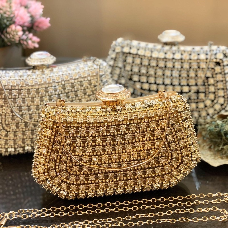 Tas Pesta KIMBERLY Embellished Crystal Box Clutch