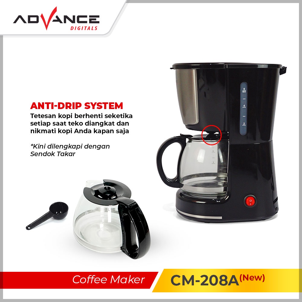 ADVANCE Coffee Maker CM-208A Tetes Sepenuhnya Otomatis Pembuat Kopi Drip Filter Isolasi Teh