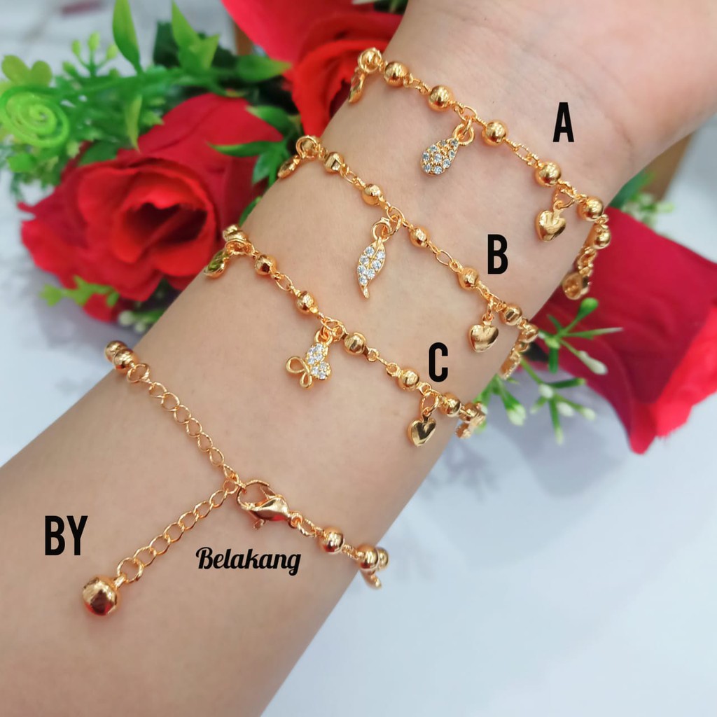 Gelang TITANIUM Tangan Dewasa Biji Lada Jurai permata zircon perhiasan wanita Gold