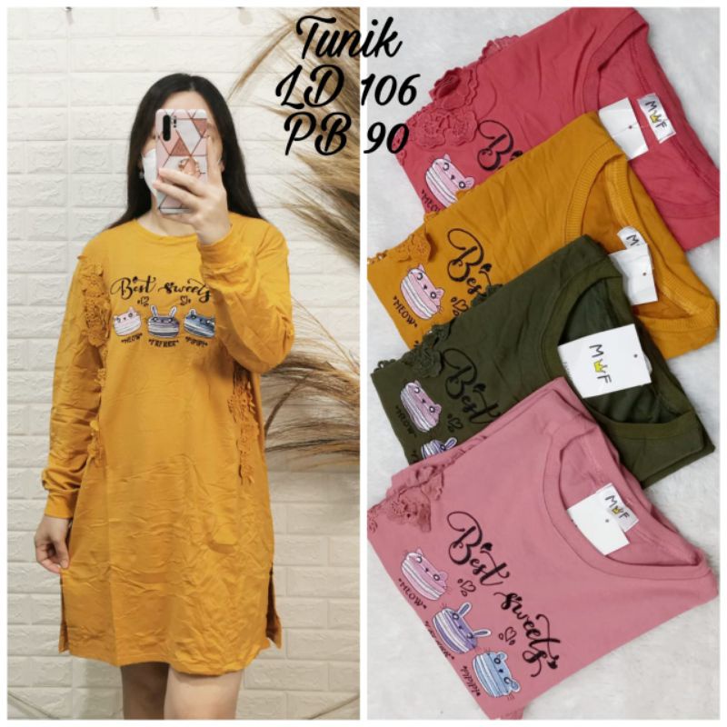 promo fhasion wanita-longdres/tunik kaos renda brukat polos dada slimfit premium import/termurah