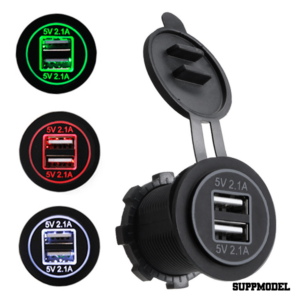 Spm Adapter Charger Dual Port Usb 5v 2.1a Dengan Display Led Untuk Mobil / Motor