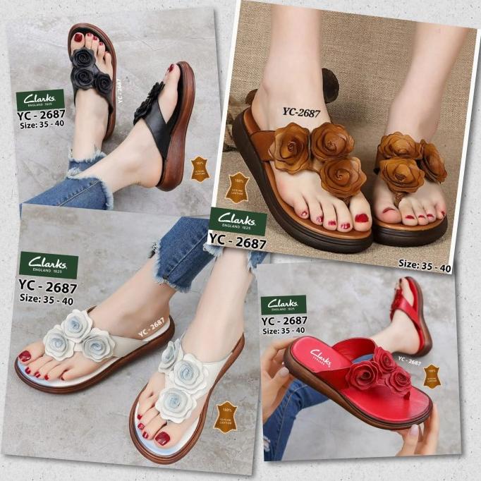 Sendal Clarks Yc-2687 Rose Flowers Sandal