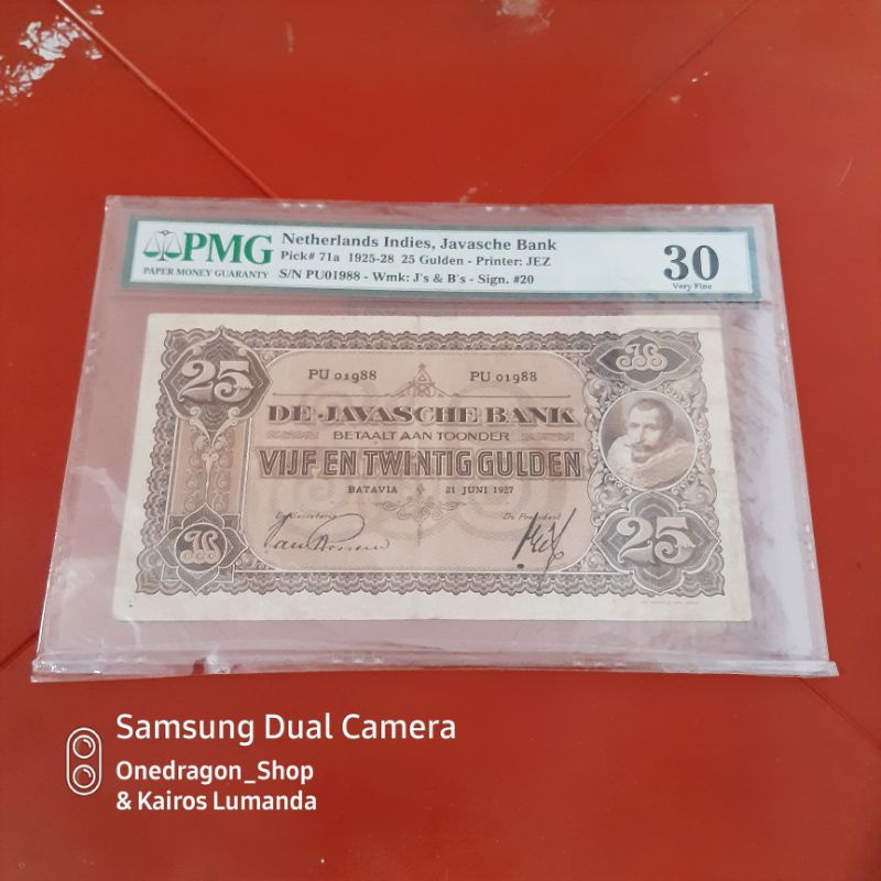 Uang Kertas Kuno 25 Gulden Tahun 1925 Lin Zhan Wei Collection PMG 30