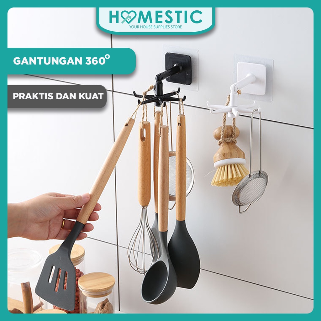 Gantungan spatula Hook alat mandi / Gantungan putar serbaguna 6hook