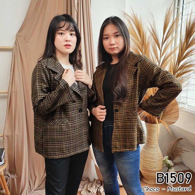 Blazer Tantan Motif Kotak / Blazer Korea / Blazer Kerja / Blazer Wanita