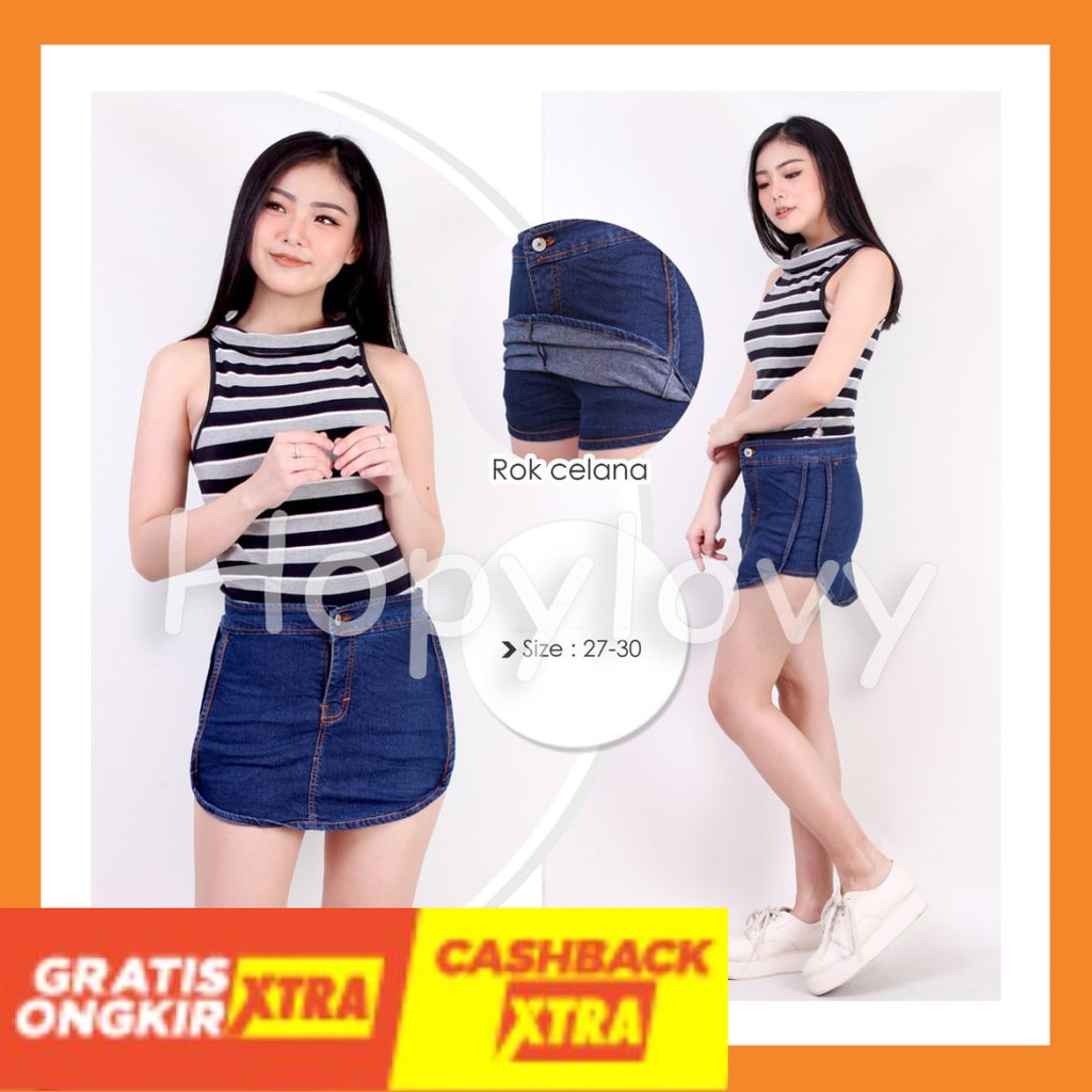 BUAT SANTAI WFH KERJA CASUAL ANAK MURAH NEW ORIGINAL/ HOPYLOVY - Rok Celana Jeans Pendek Wanita