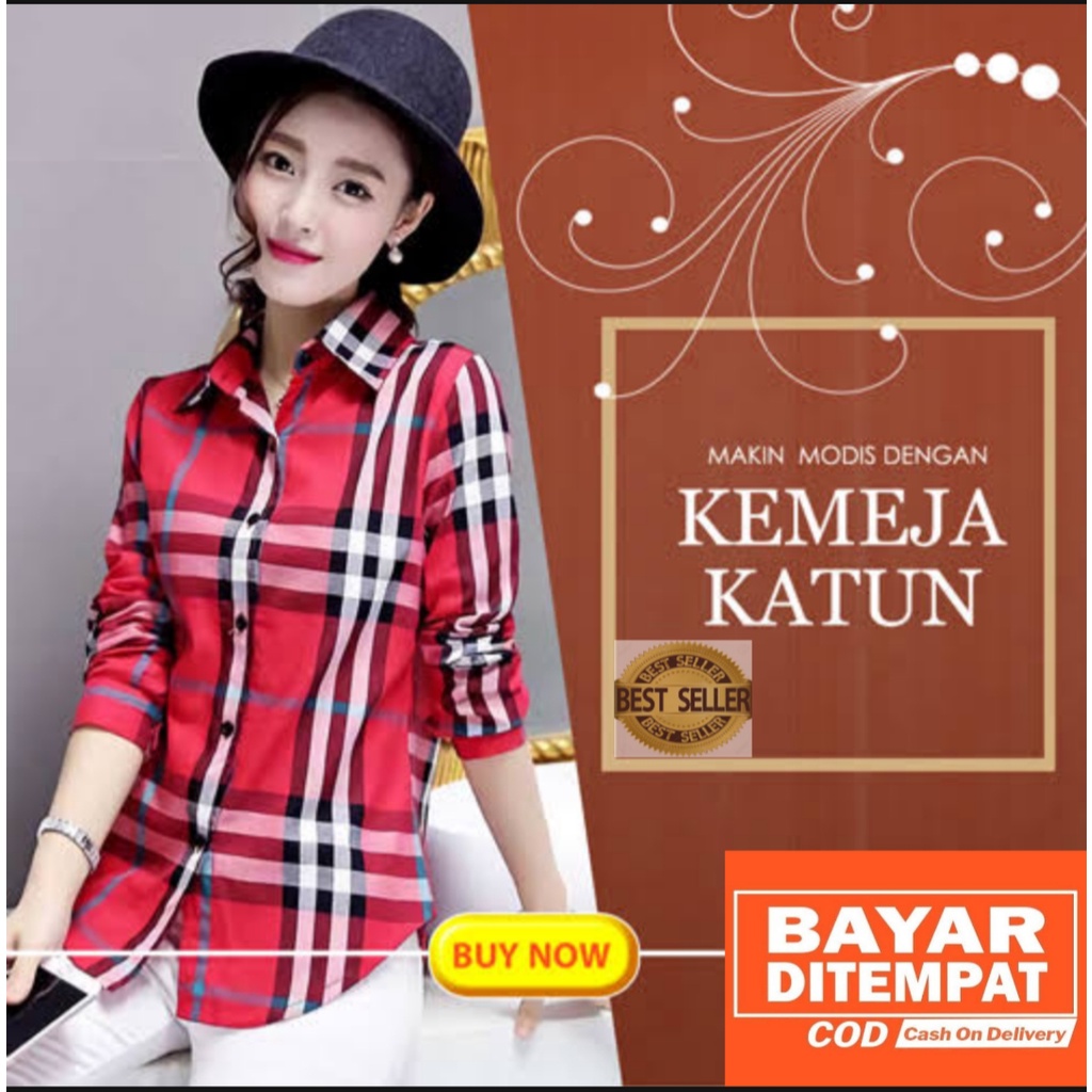 GSL - KEMEJA WANITA CASUAL JUMBO KOREA LENGAN PANJANG IMPORT POLOS KOTAK KOTAK OVERSIZE / Baju Kemeja Wanita Burberry / atasan wanita terbaru 2021 kekinian viral-2