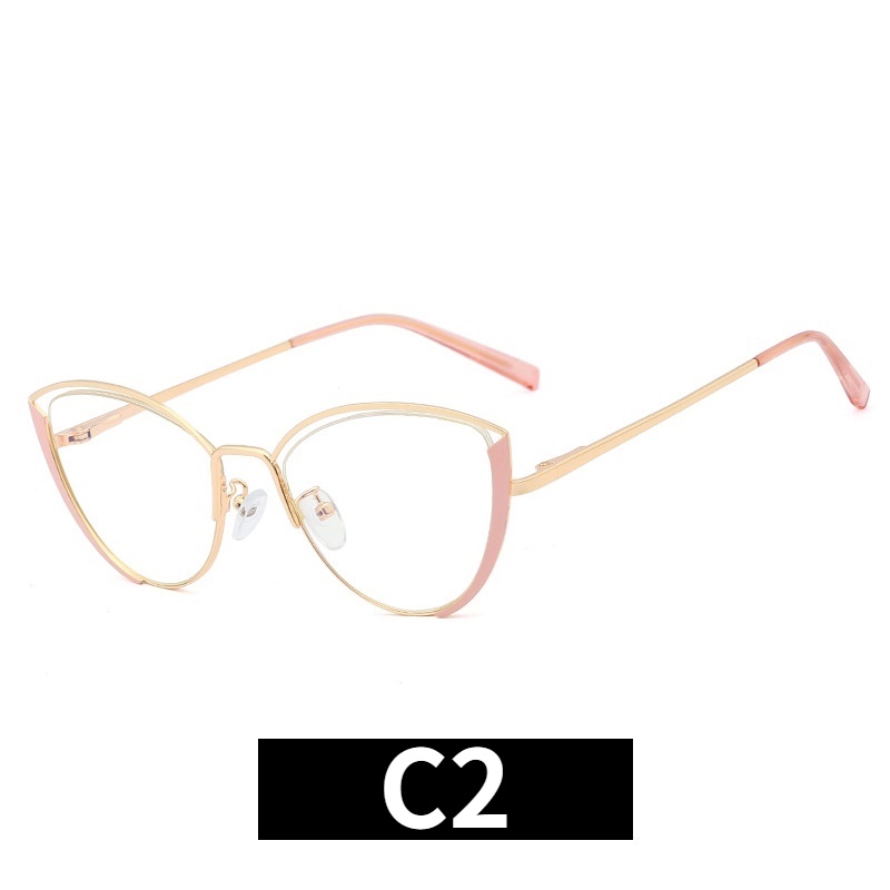 （YUZHU）COD Kacamata Cat Eye Gaya Retro Barat Untuk Wanita Bingkai Logam Kacamata Anti Radiasi Untuk Wanita
