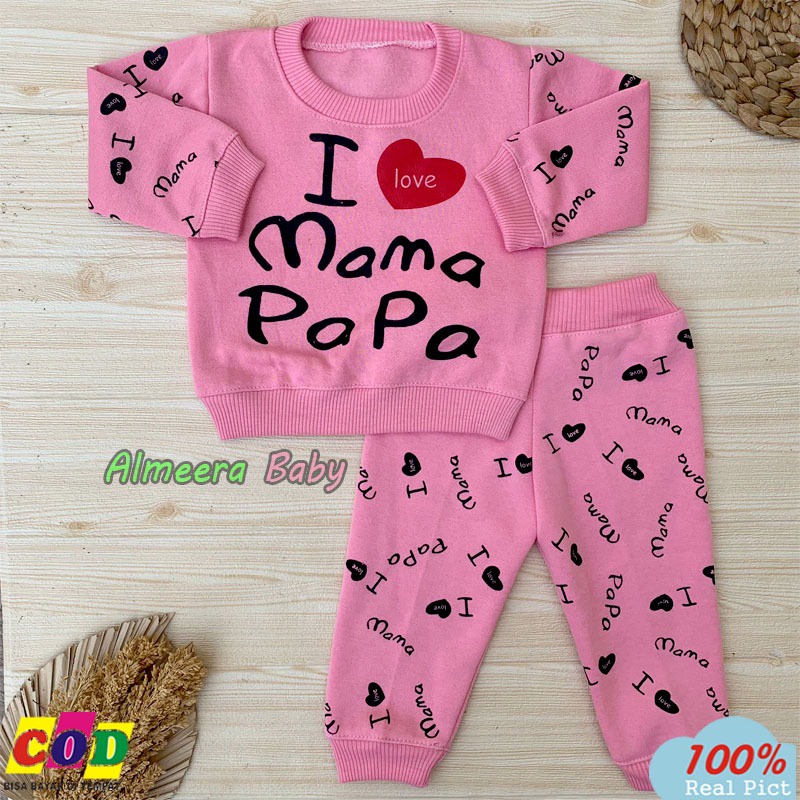 Setelan Sweater Bayi Sweater I Love Celana Jogger Usia 3-12 Bulan Almeera Baby and Kids