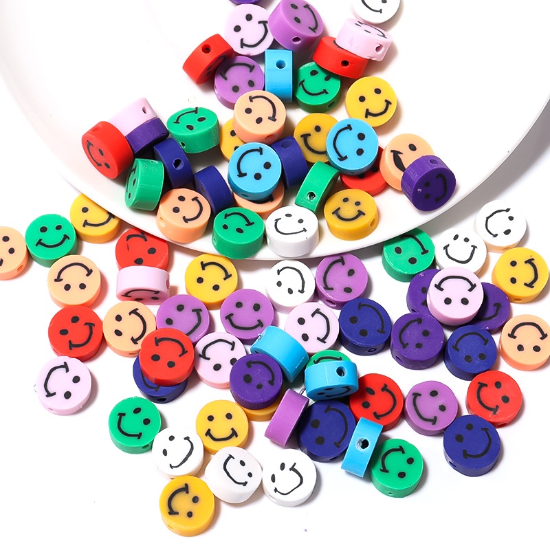 20pcs / Lot Manik-Manik Bulat Motif Smiley Bahan Polymer Clay 10mm Untuk Membuat Perhiasan Handmade DIY