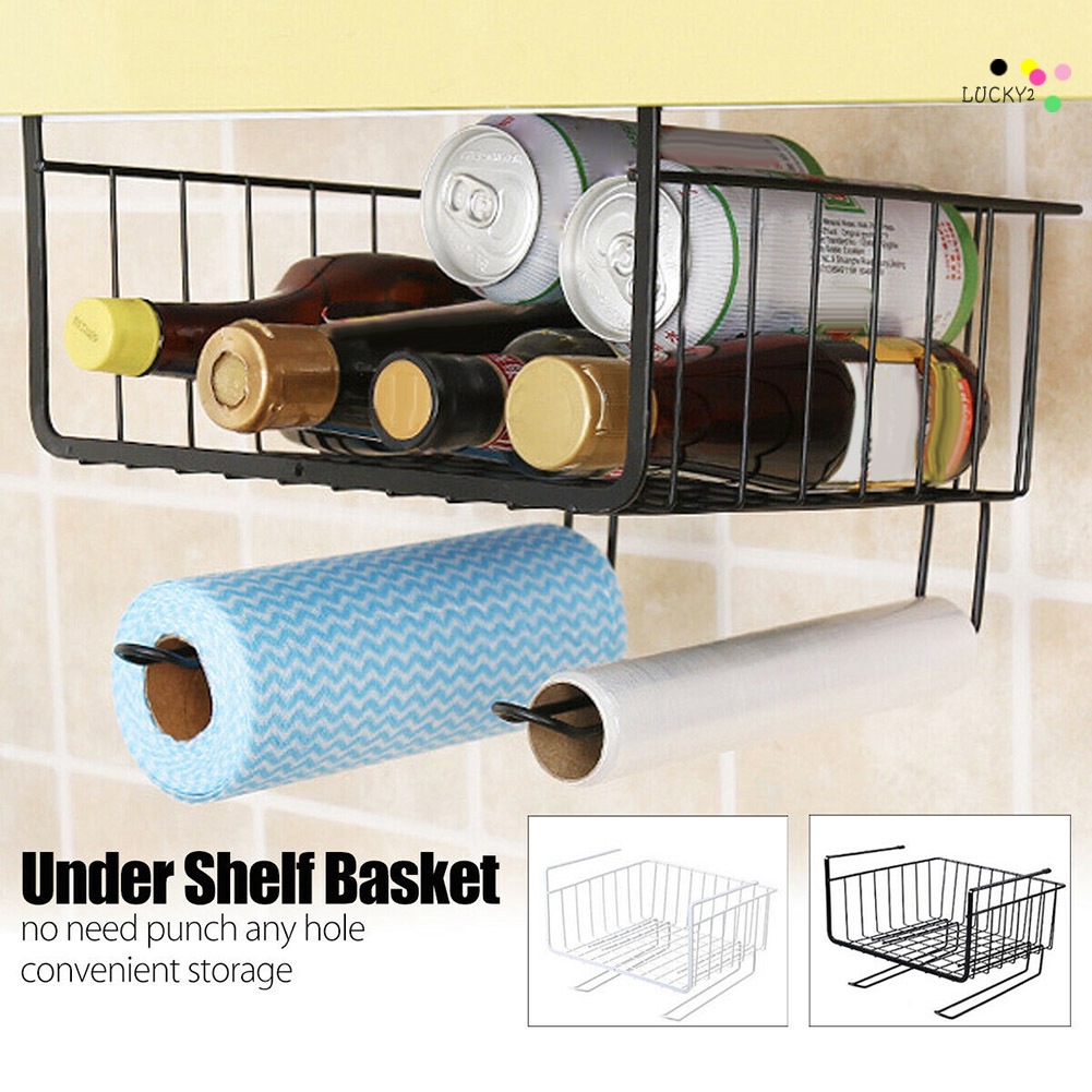 Storage Basket Rack Under Shelf Cabinet Wire Organizer Holder For Kitchen Pantry Desk Shopee Indonesia